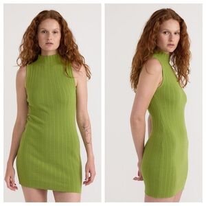 Organic basics Green soft knit Sleeveless mock neck Ribbed Dress